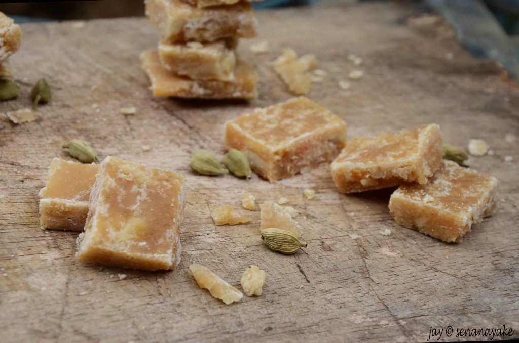 pieces of Sri Lankan ala toffee lying on a board